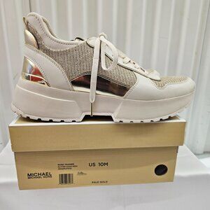 Michael Kors Womens Muse Glitter Gold Mesh Trainer Sneakers 10M